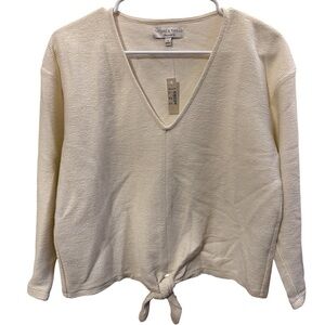 Madewell Cream Tie-Front V-Neck Long Sleeve Top